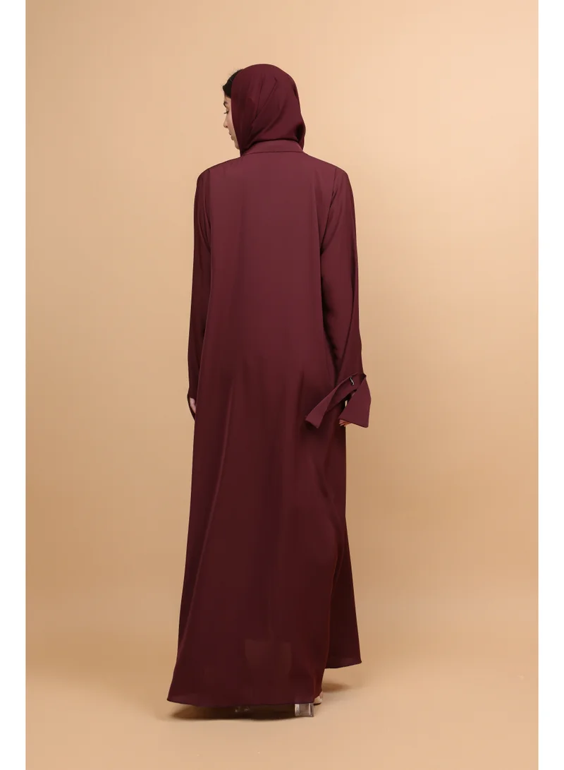 IKKXA  Deep Maroon Pleated Abaya for Women | Best Price UAE